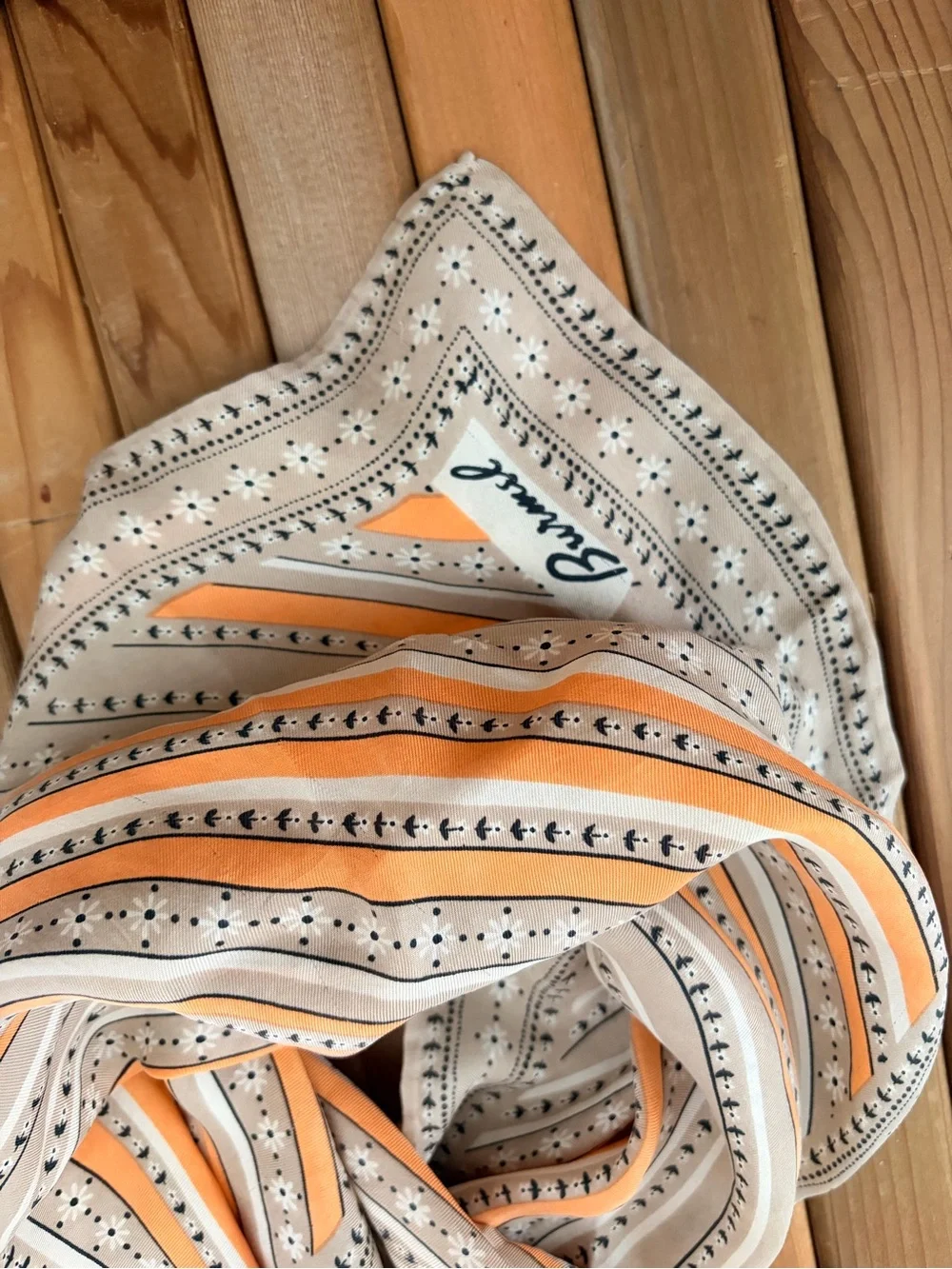 Vintage Burmel 100% Silk Retro Squared Scarf, 70’s Peach Minimalist - Picture 7 of 7
